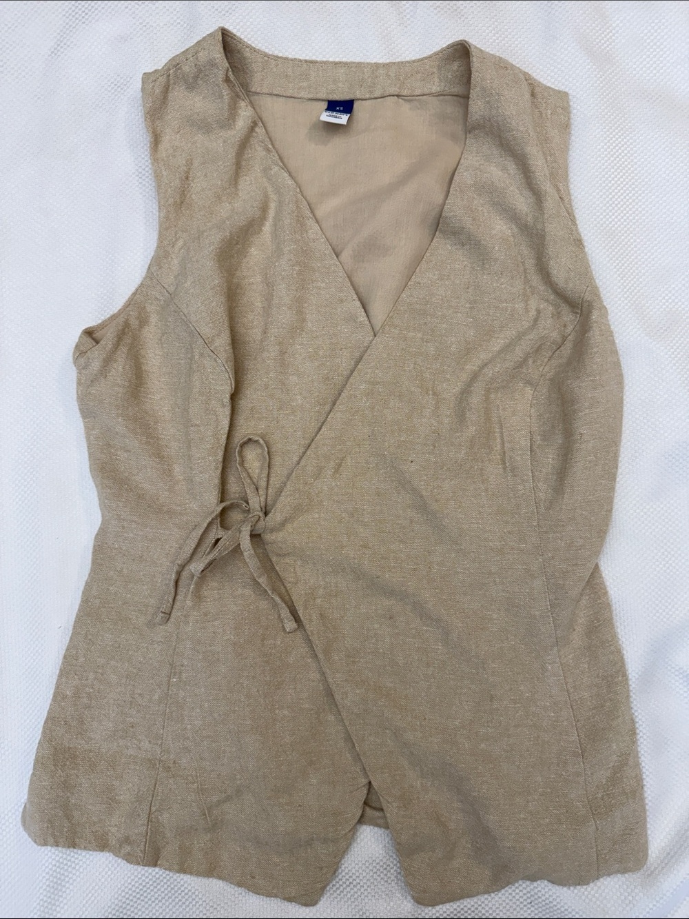 Sleeveless Linen Wrap Vest in Light Tan - XS